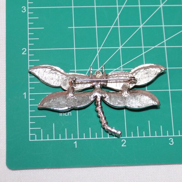 Vintage Abalone Dragonfly Brooch w/Rhinestones - Picture 5 of 9